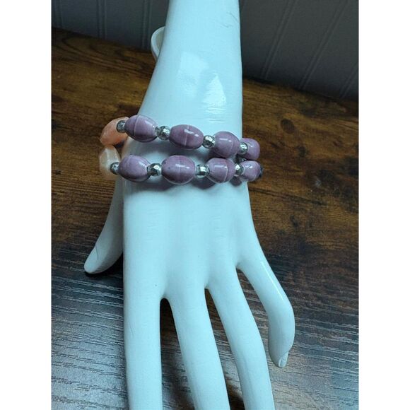 Lavender, Orange & Natural Stone Stretch Bracelet NWOT - Picture 6 of 6